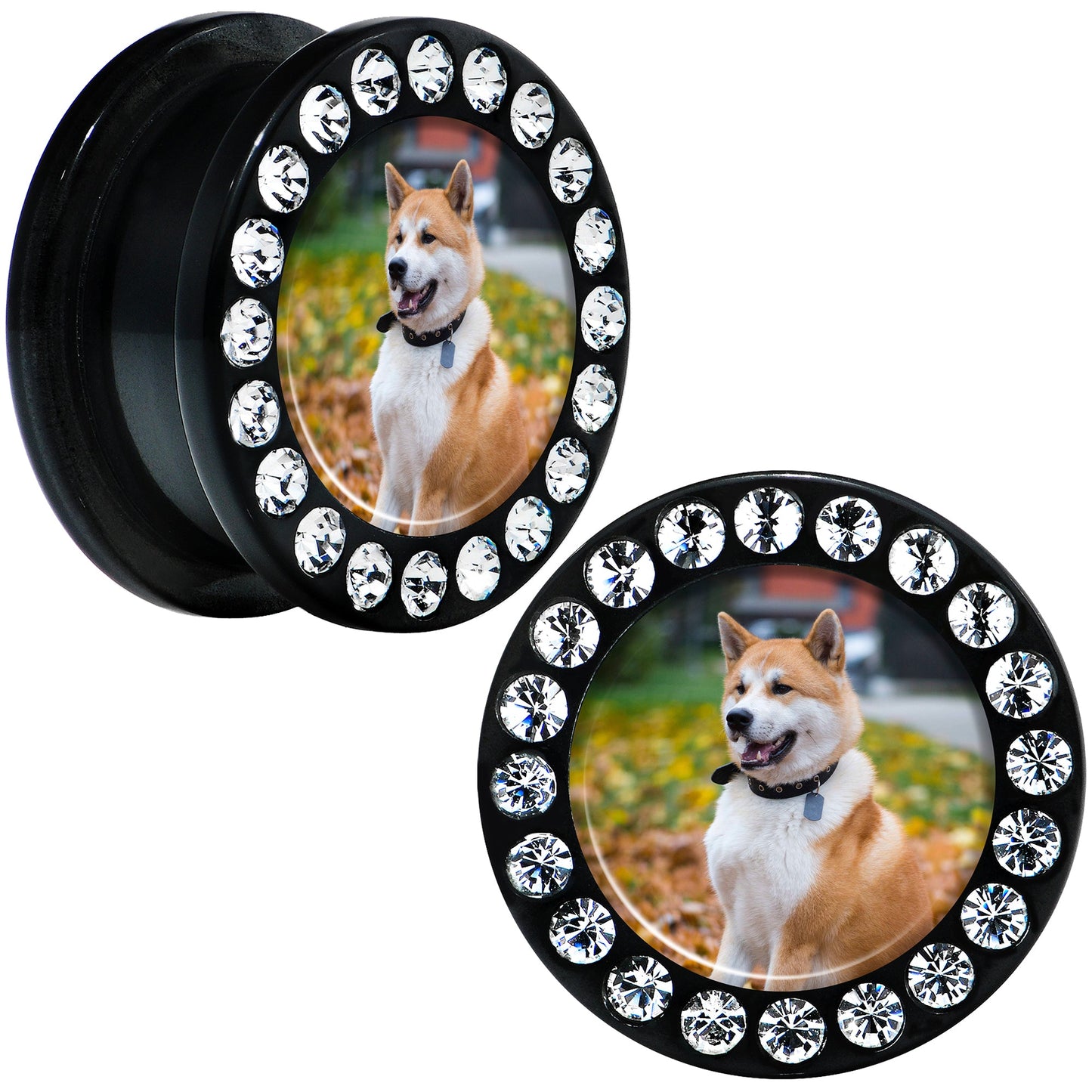 Black Acrylic Custom Photo Gem Screw Fit Plug - buy 2 for a pair