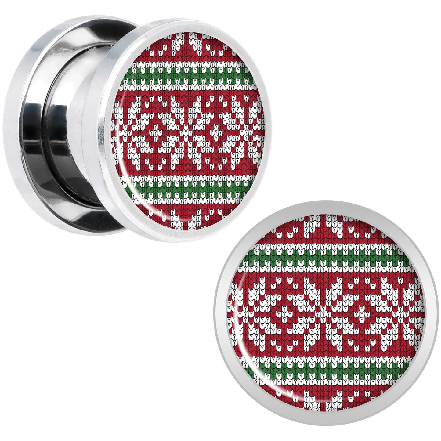 Red Green Christmas Sweater Screw Fit Plug Set Sizes 5mm to 20mm