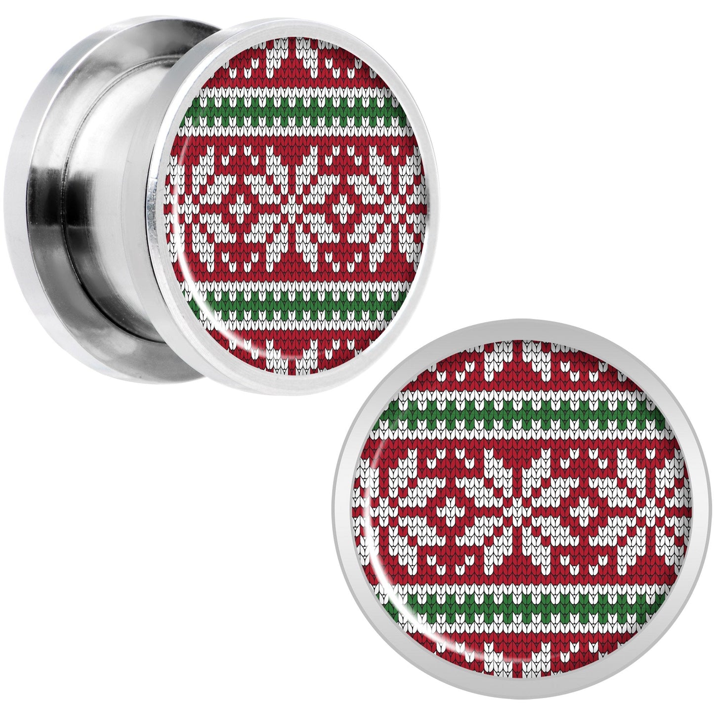 Red Green Christmas Sweater Screw Fit Plug Set Sizes 5mm to 20mm