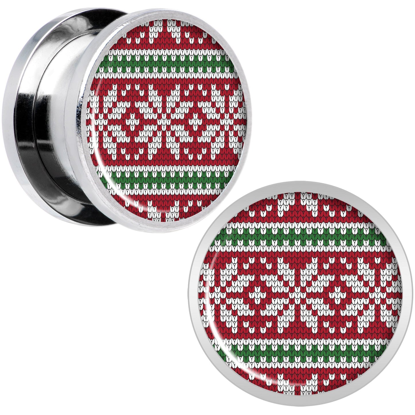 Red Green Christmas Sweater Screw Fit Plug Set Sizes 5mm to 20mm