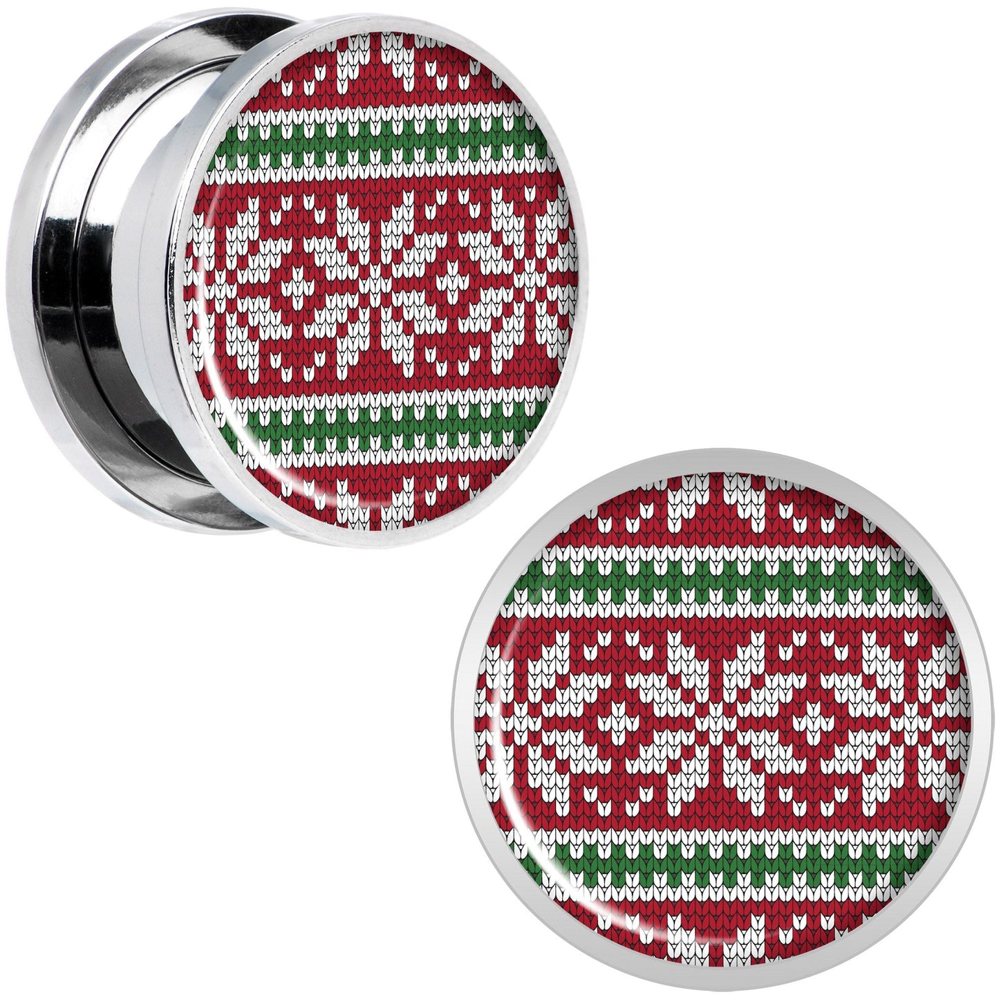 Red Green Christmas Sweater Screw Fit Plug Set Sizes 5mm to 20mm
