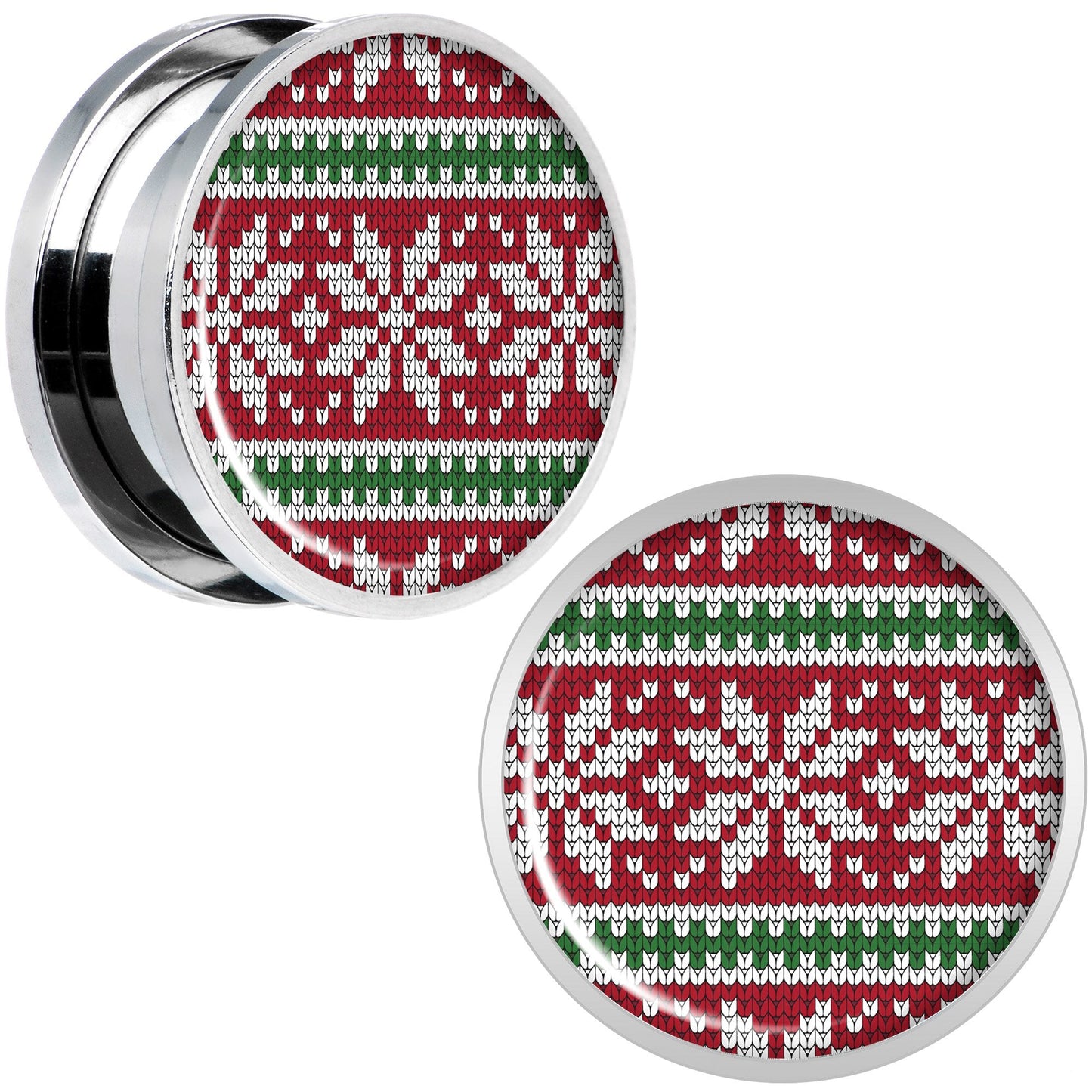 Red Green Christmas Sweater Screw Fit Plug Set Sizes 5mm to 20mm