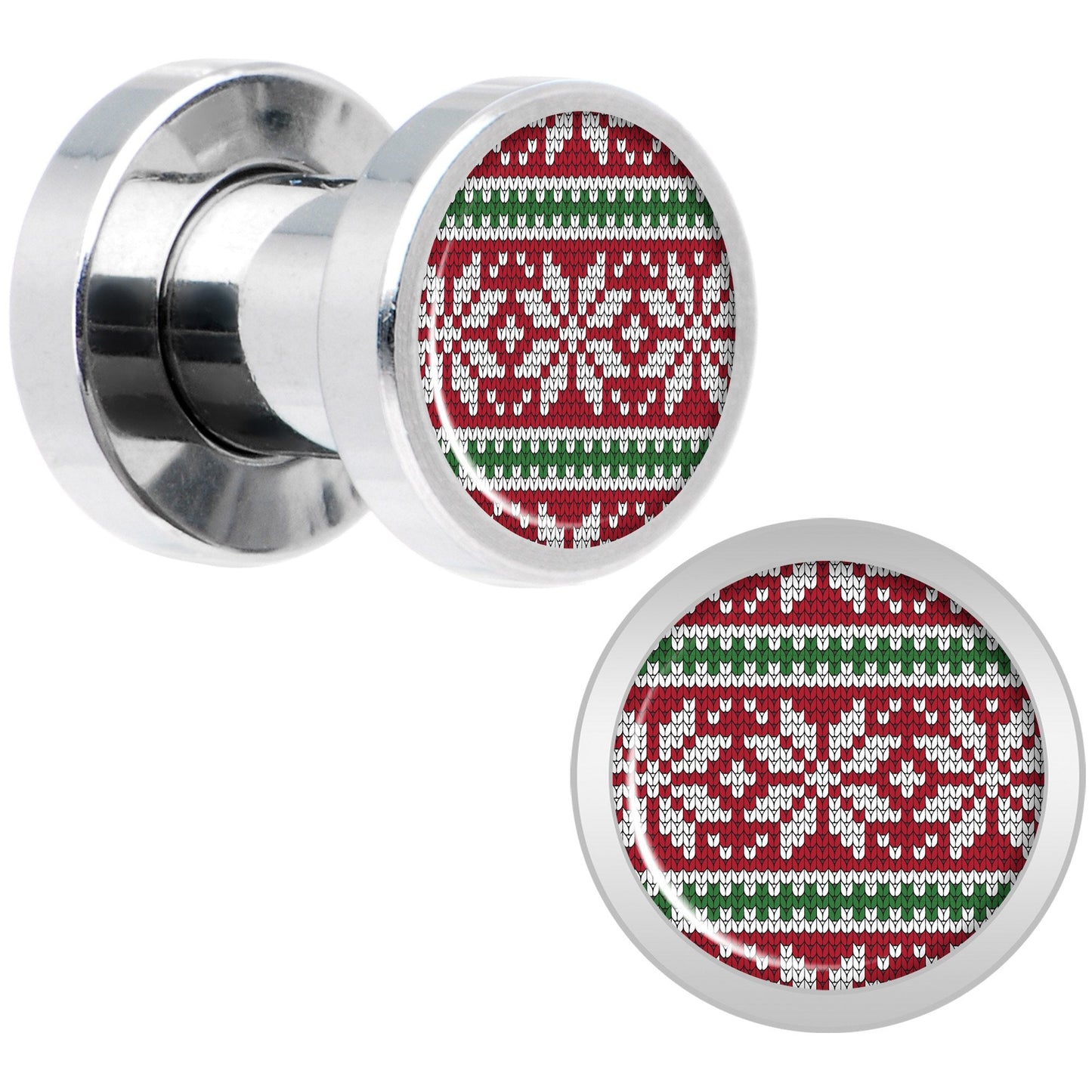 Red Green Christmas Sweater Screw Fit Plug Set Sizes 5mm to 20mm