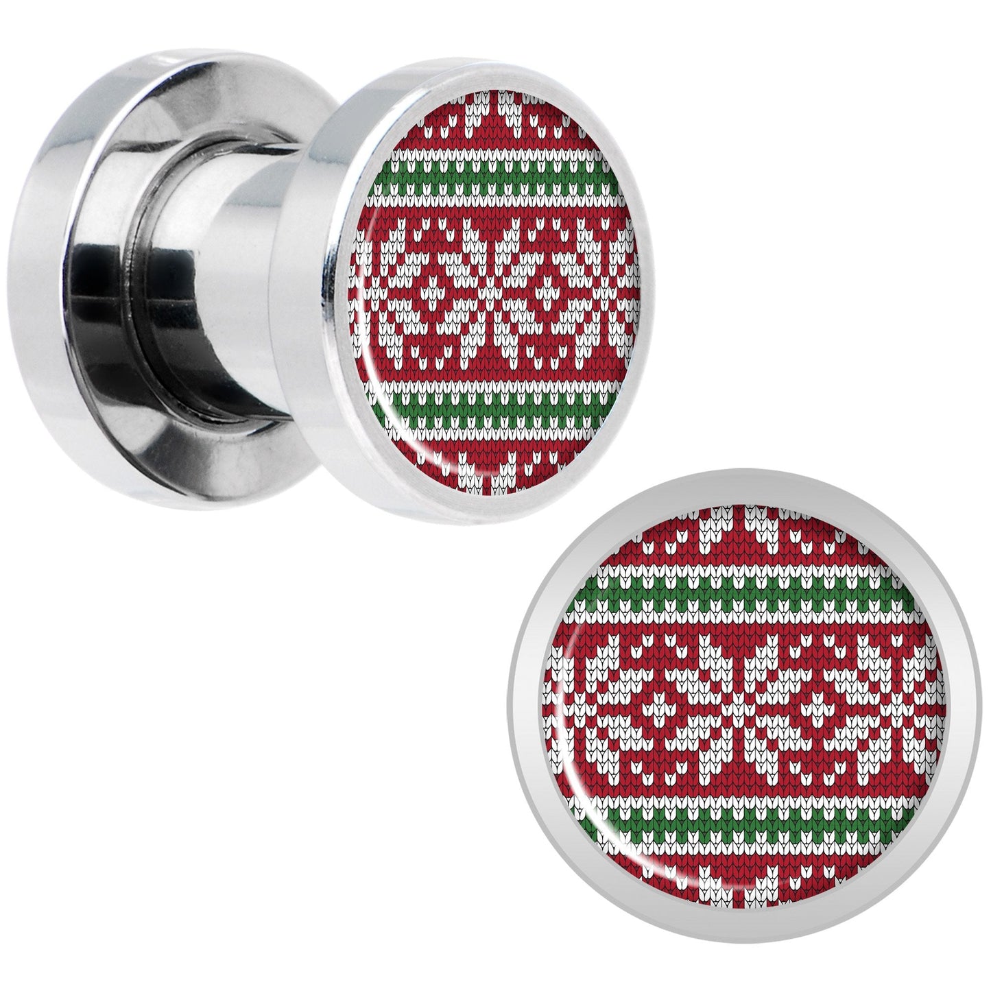 Red Green Christmas Sweater Screw Fit Plug Set Sizes 5mm to 20mm