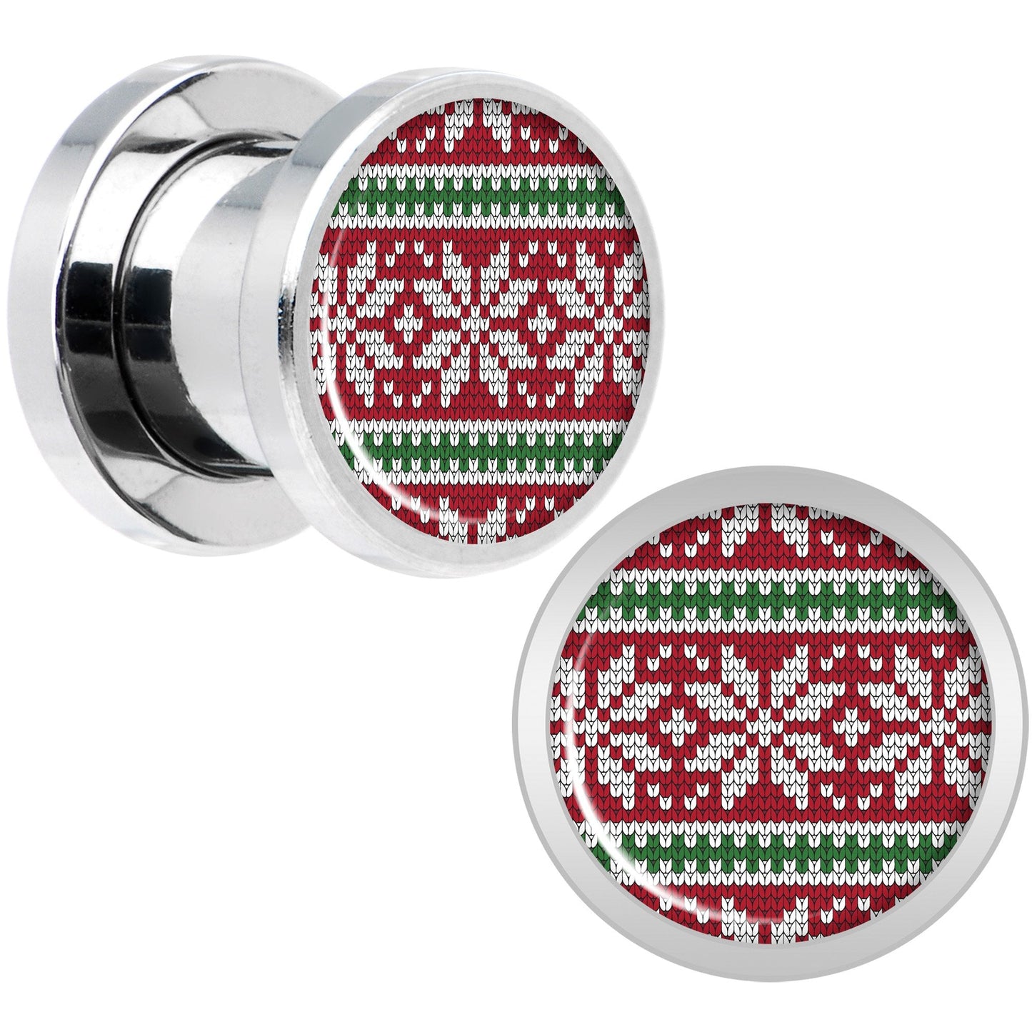 Red Green Christmas Sweater Screw Fit Plug Set Sizes 5mm to 20mm
