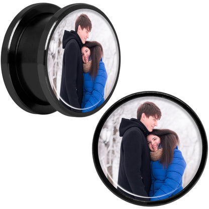 Anodized Black Titanium Custom Photo Screw Fit Plug - buy 2 for a pair