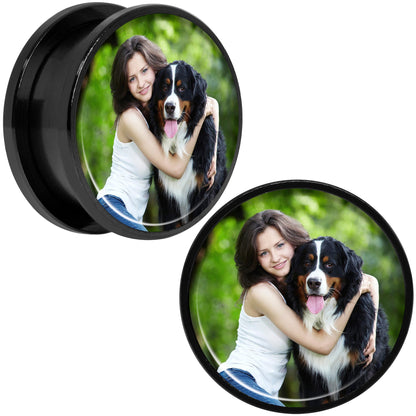 Anodized Black Titanium Custom Photo Screw Fit Plug - buy 2 for a pair