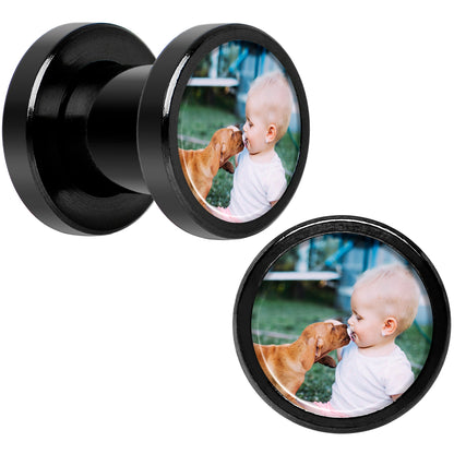 Anodized Black Titanium Custom Photo Screw Fit Plug - buy 2 for a pair