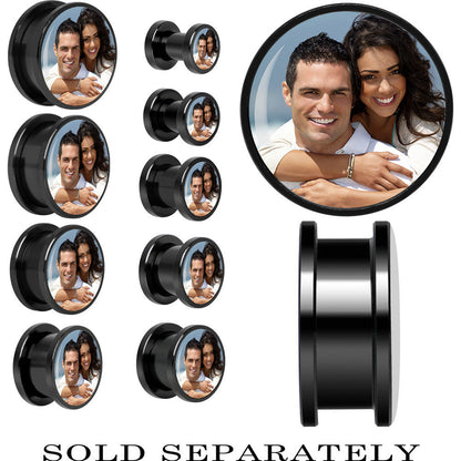 Anodized Black Titanium Custom Photo Screw Fit Plug - buy 2 for a pair