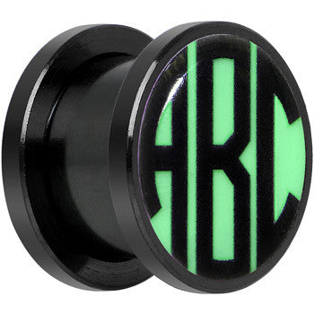 Black Glow in the Dark Custom Initial Screw Fit Plug Set - buy 2 for a pair