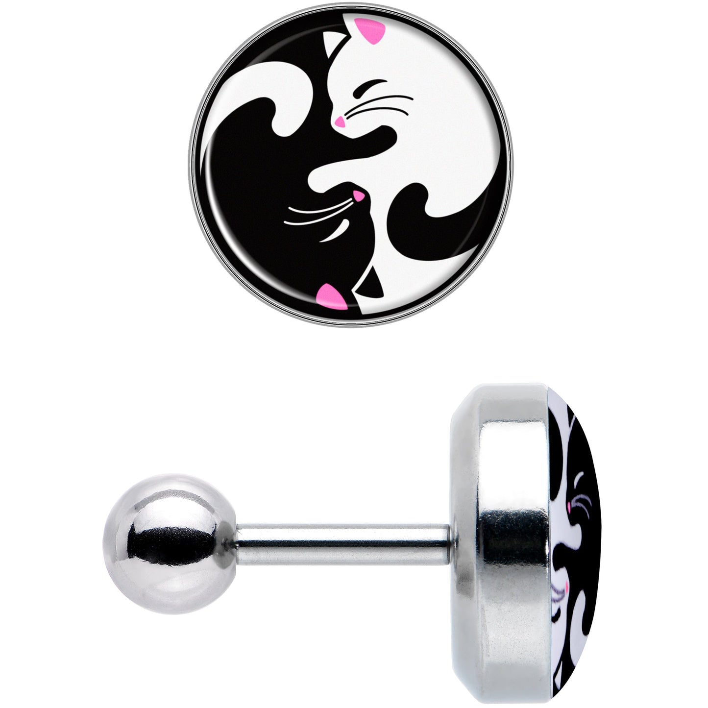 16G 1/4 Cute Kitty Cat Yin Yang Cartilage Tragus Earring by Onyx O
