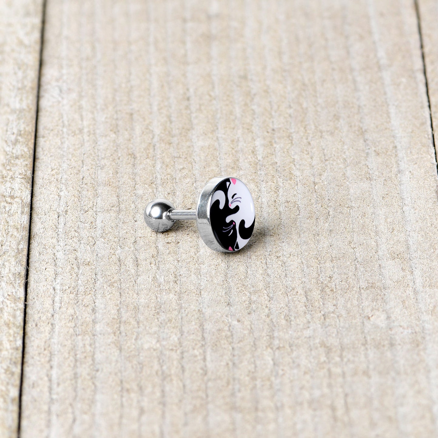 16G 1/4 Cute Kitty Cat Yin Yang Cartilage Tragus Earring by Onyx O