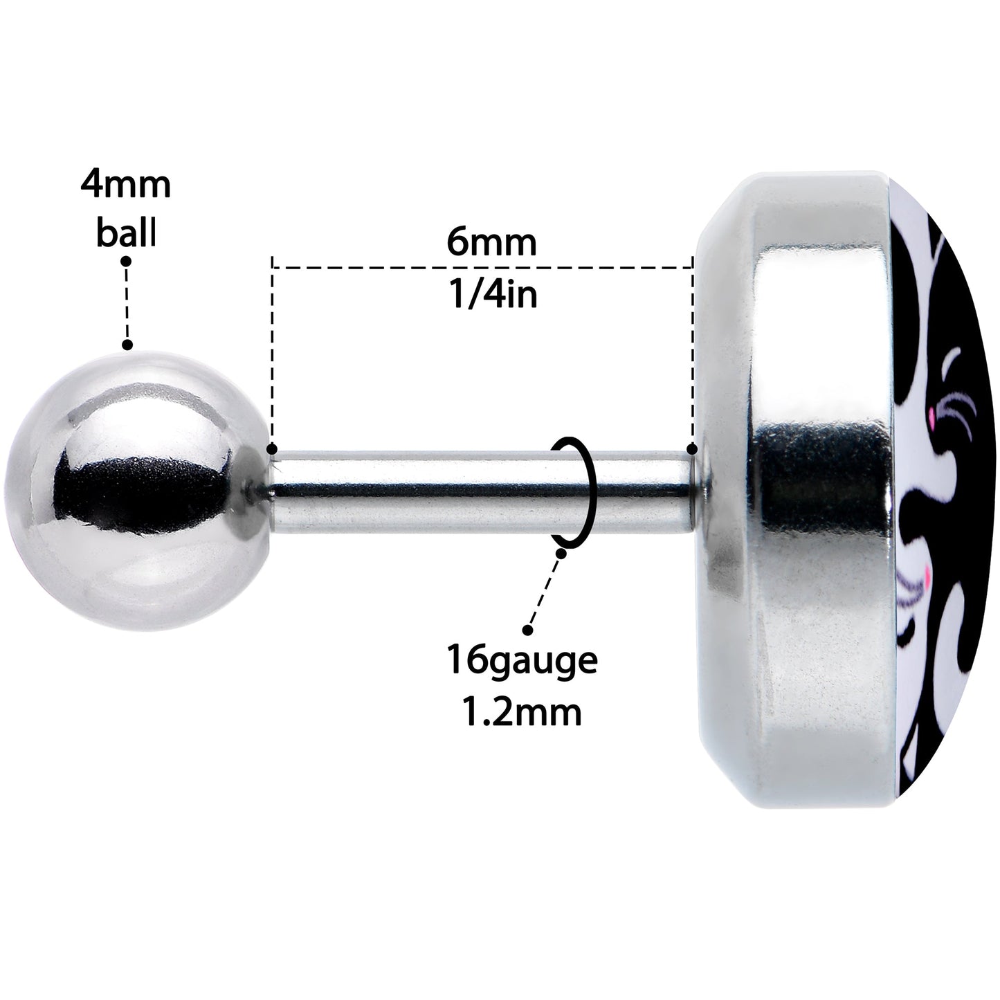 16G 1/4 Cute Kitty Cat Yin Yang Cartilage Tragus Earring by Onyx O