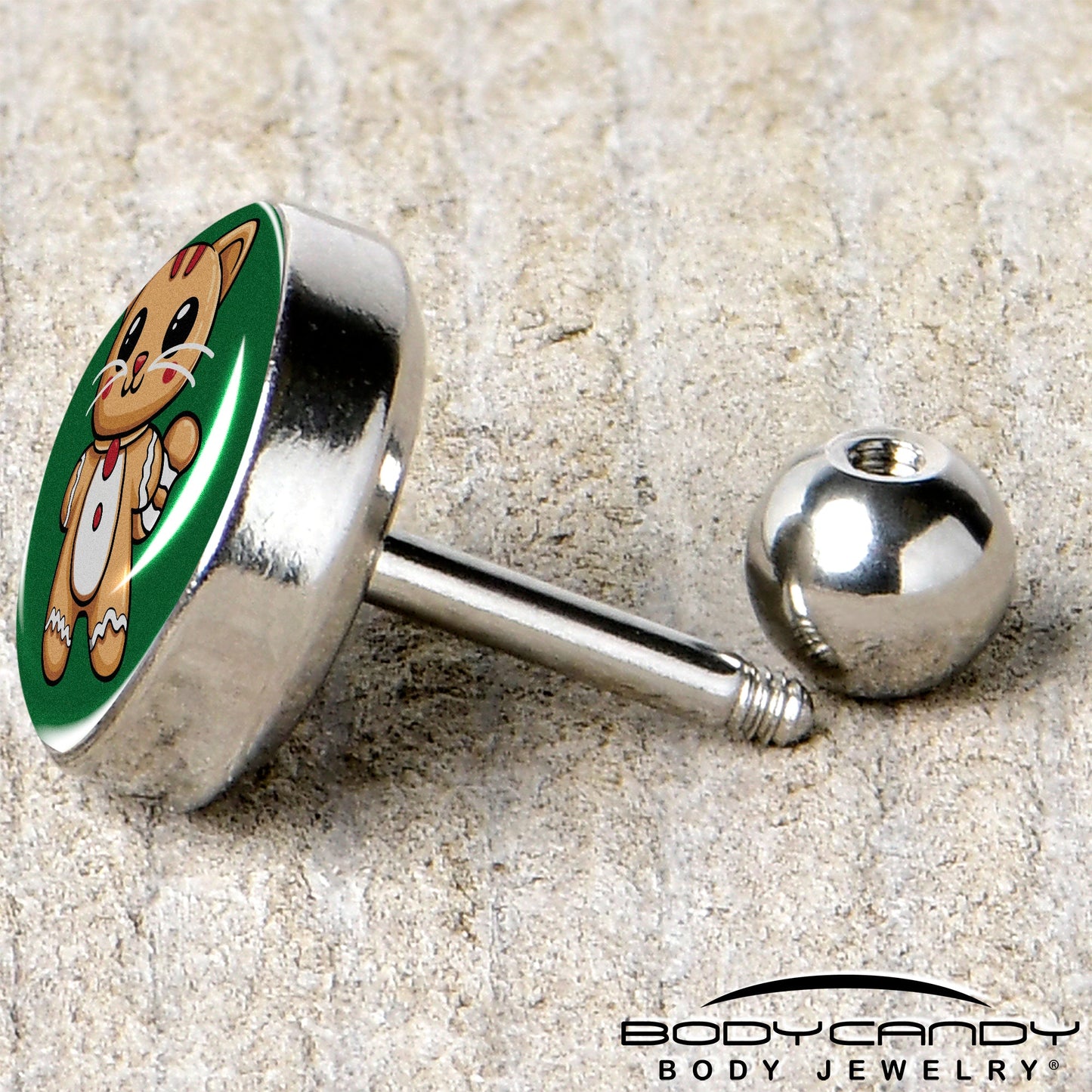 Christmas Holiday Gingerbrread Kitty Cat Tragus Cartilage Earring by Onyx O