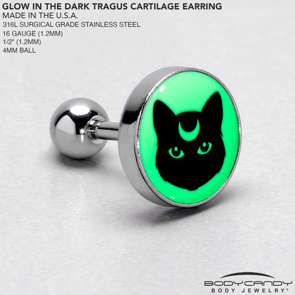 16G 1/4 Glow in the Dark Mystic Kitty Cat Tragus Cartilage Earring by Onyx O