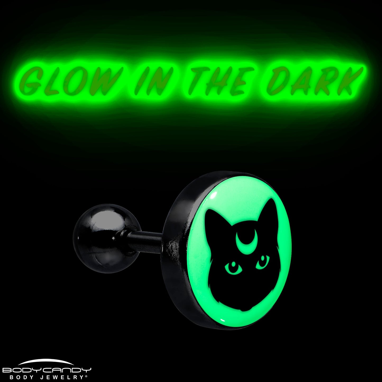 16G 1/4 Glow in the Dark Mystic Kitty Cat Tragus Cartilage Earring by Onyx O