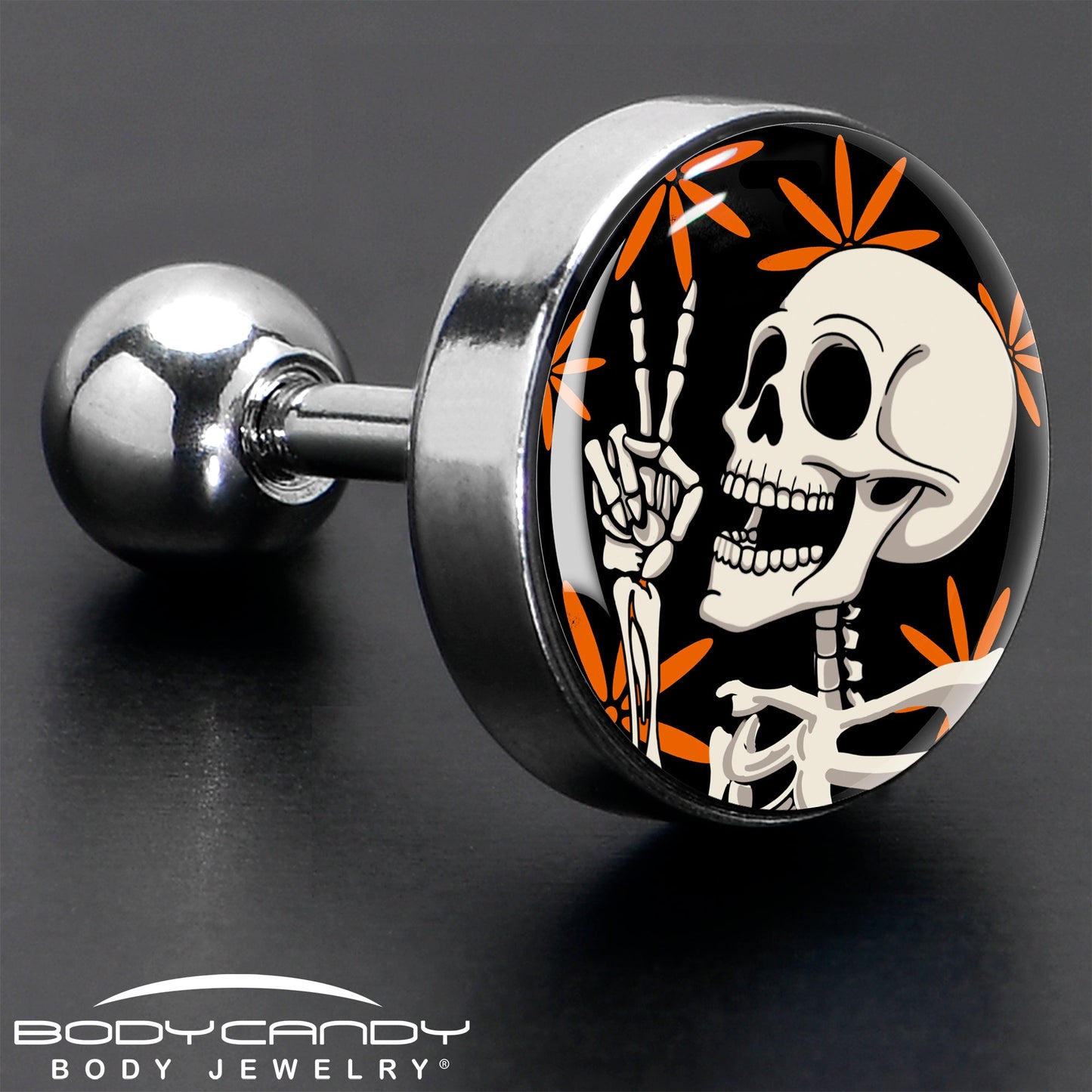 16G 1/4 Peace Sign Skeleton Tragus Cartilage Earring by Onyx O