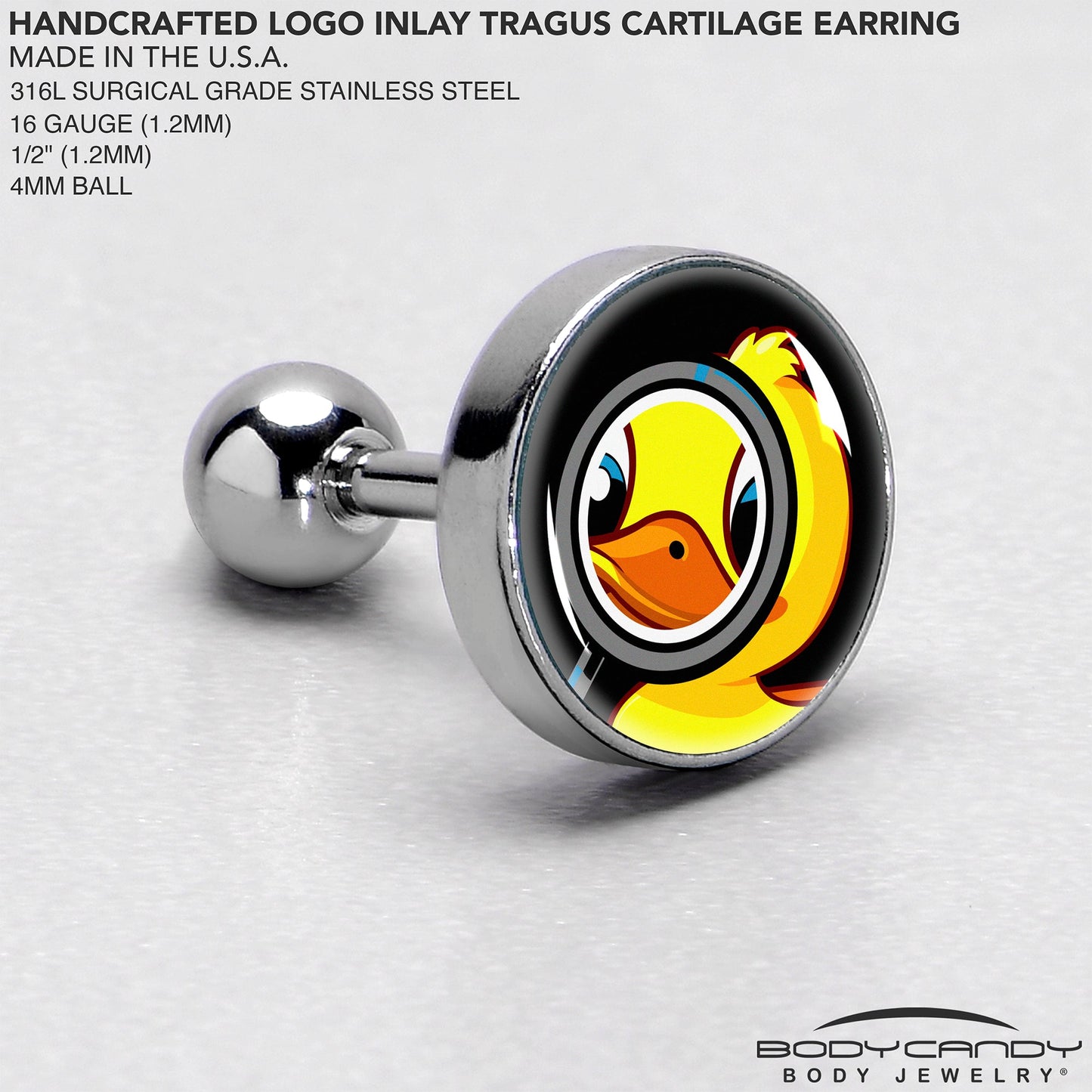 16G 1/4 Magnified Yellow Duck Cartilage Tragus Earring by Onyx O