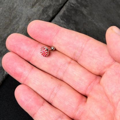16G 1/4 Holiday Peppermint Candy Tragus Cartilage Earring