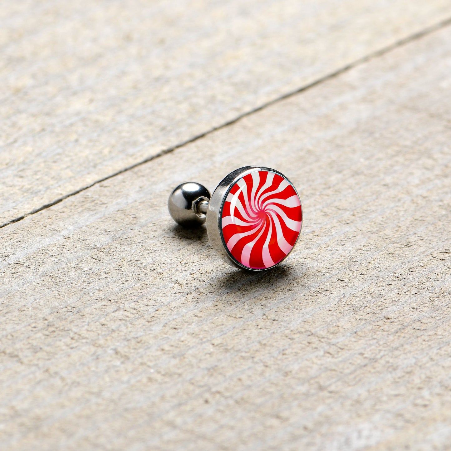 16G 1/4 Holiday Peppermint Candy Tragus Cartilage Earring