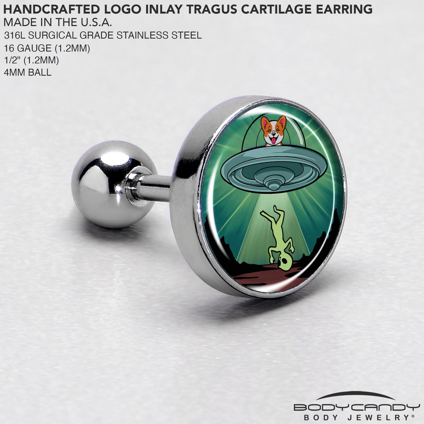 16G 1/4 Reverse Alien UFO Abduction Tragus Cartilage Earring by Onyx O