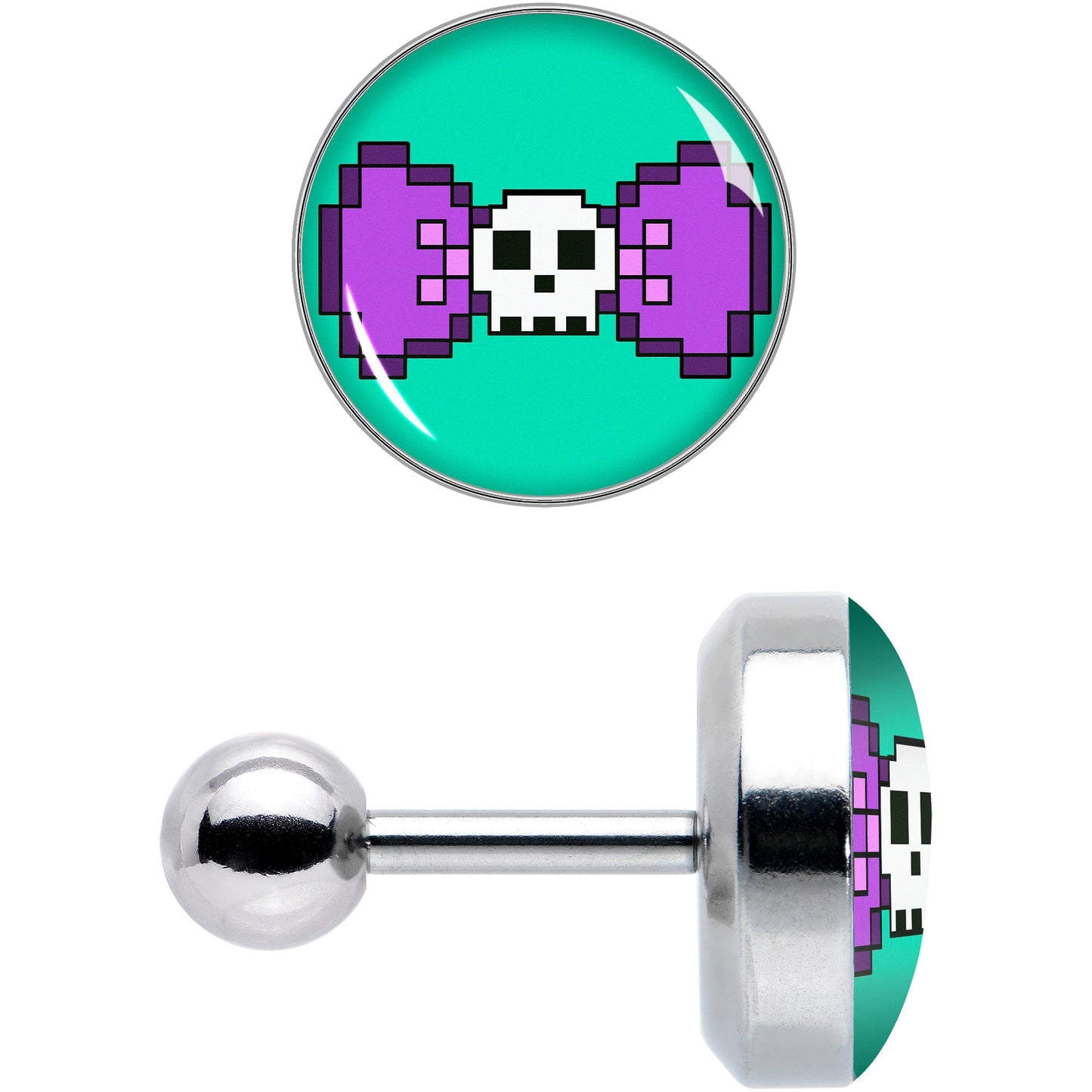 16G 1/4 Retro Pixel Skull Cartilage Tragus Earring by Onyx O