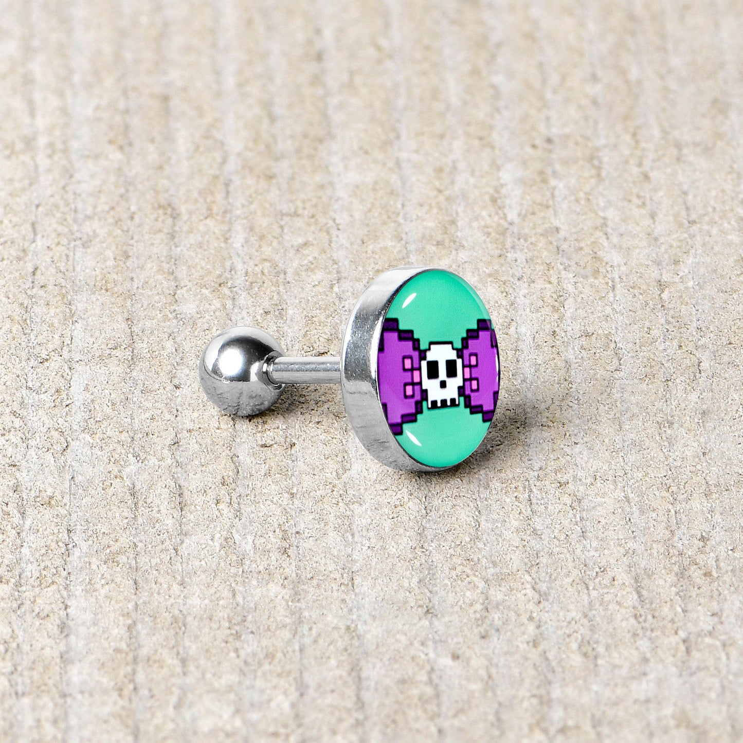 16G 1/4 Retro Pixel Skull Cartilage Tragus Earring by Onyx O