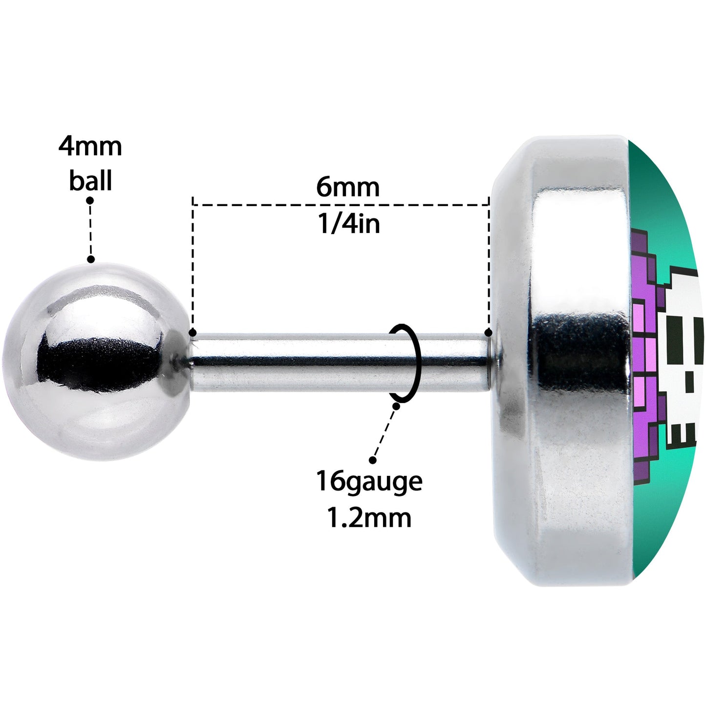 16G 1/4 Retro Pixel Skull Cartilage Tragus Earring by Onyx O