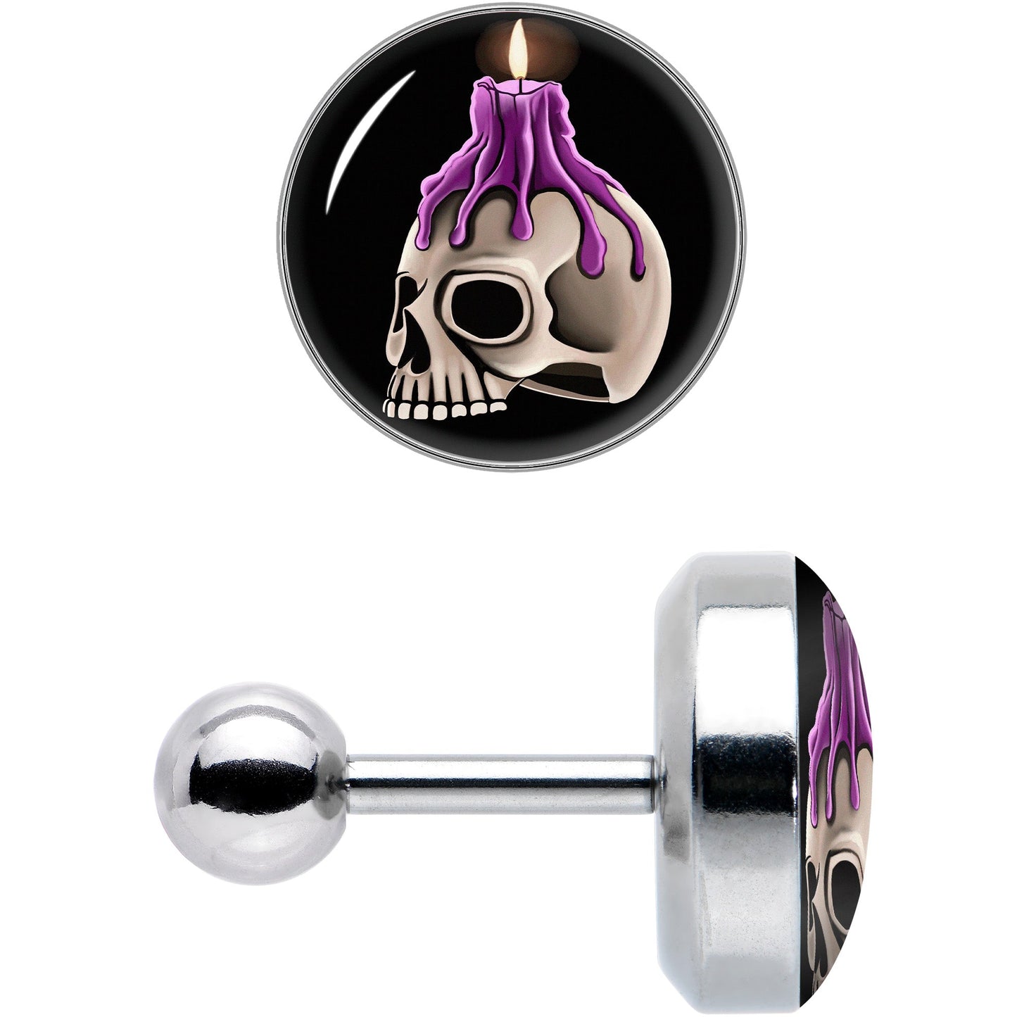 16G 1/4 Burning Skull Candle Cartilage Tragus Earring by Onyx O