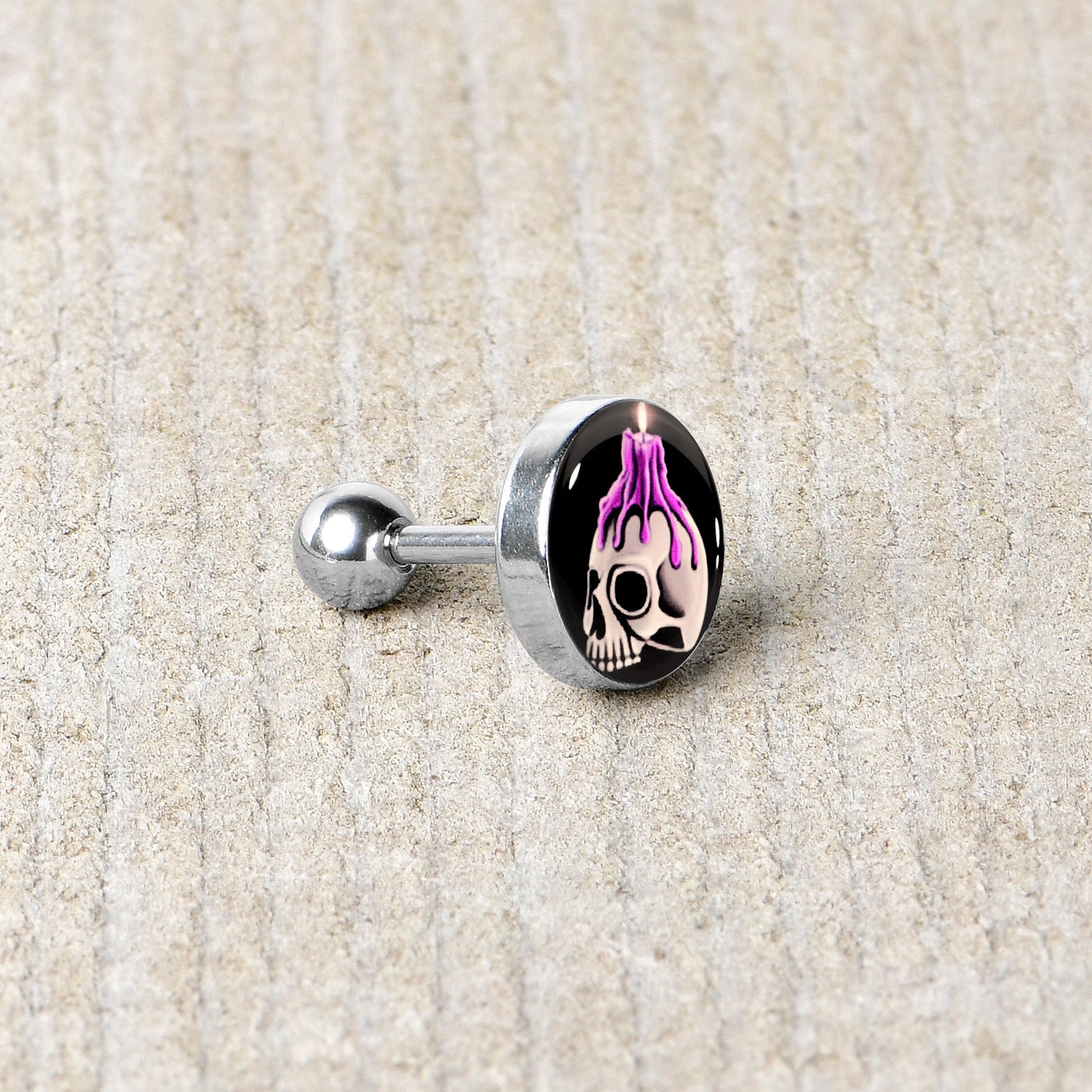 16G 1/4 Burning Skull Candle Cartilage Tragus Earring by Onyx O