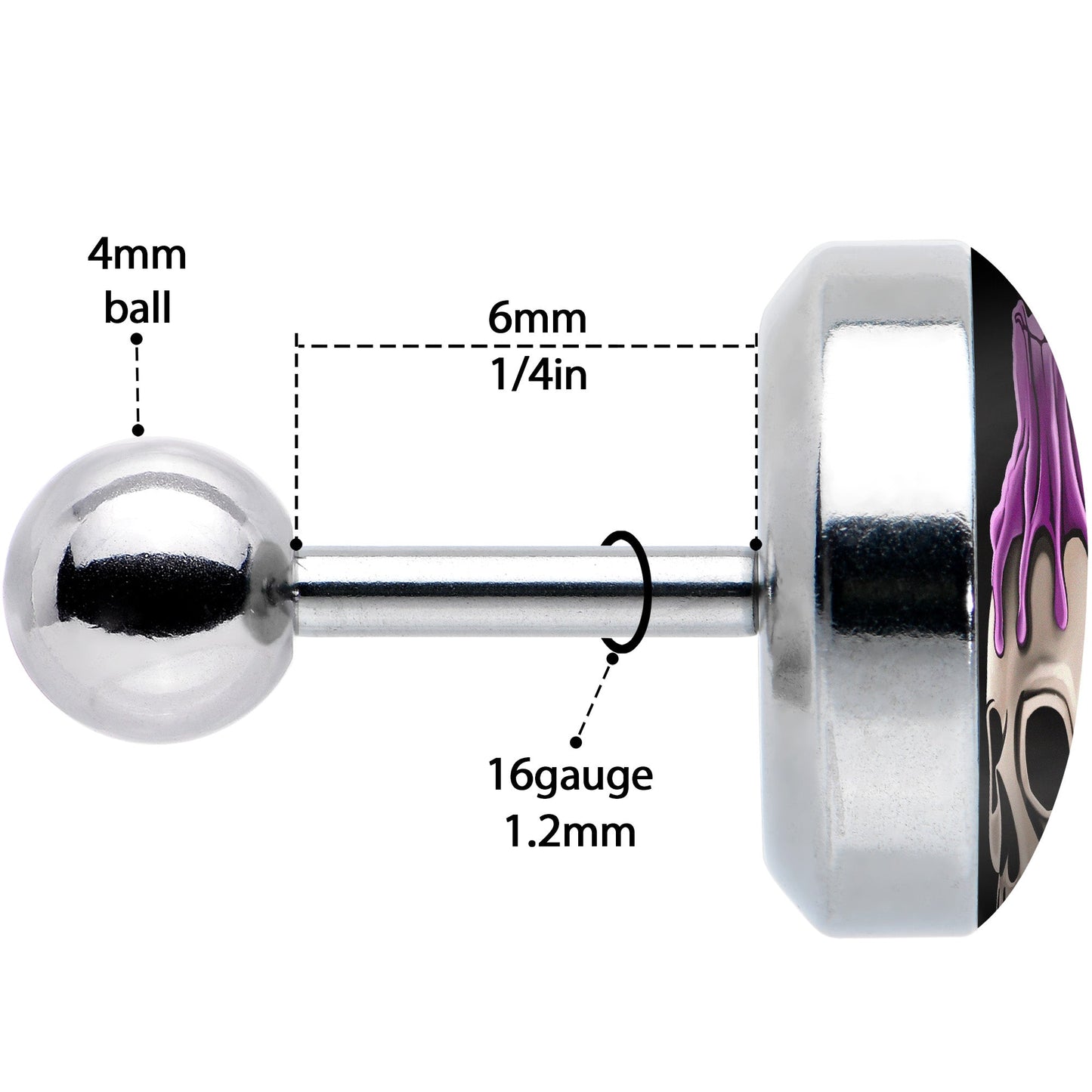 16G 1/4 Burning Skull Candle Cartilage Tragus Earring by Onyx O