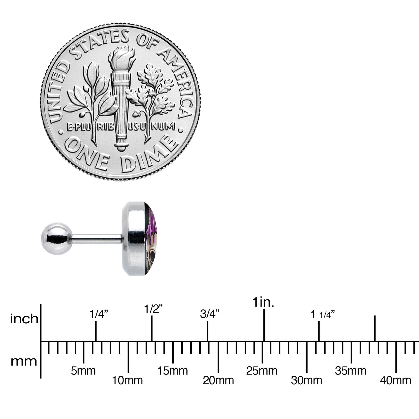 16G 1/4 Burning Skull Candle Cartilage Tragus Earring by Onyx O