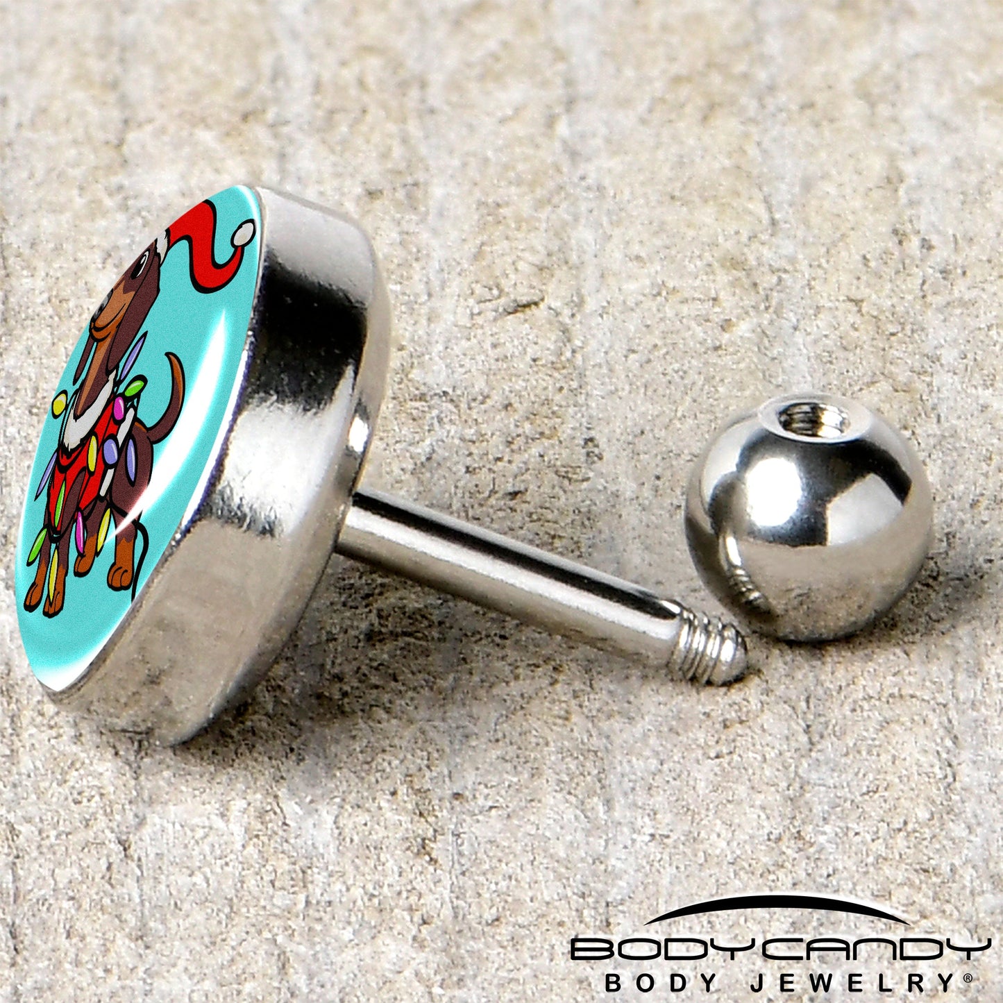 Christmas Holiday Weiner Dog Tragus Cartilage Earring by Onyx O