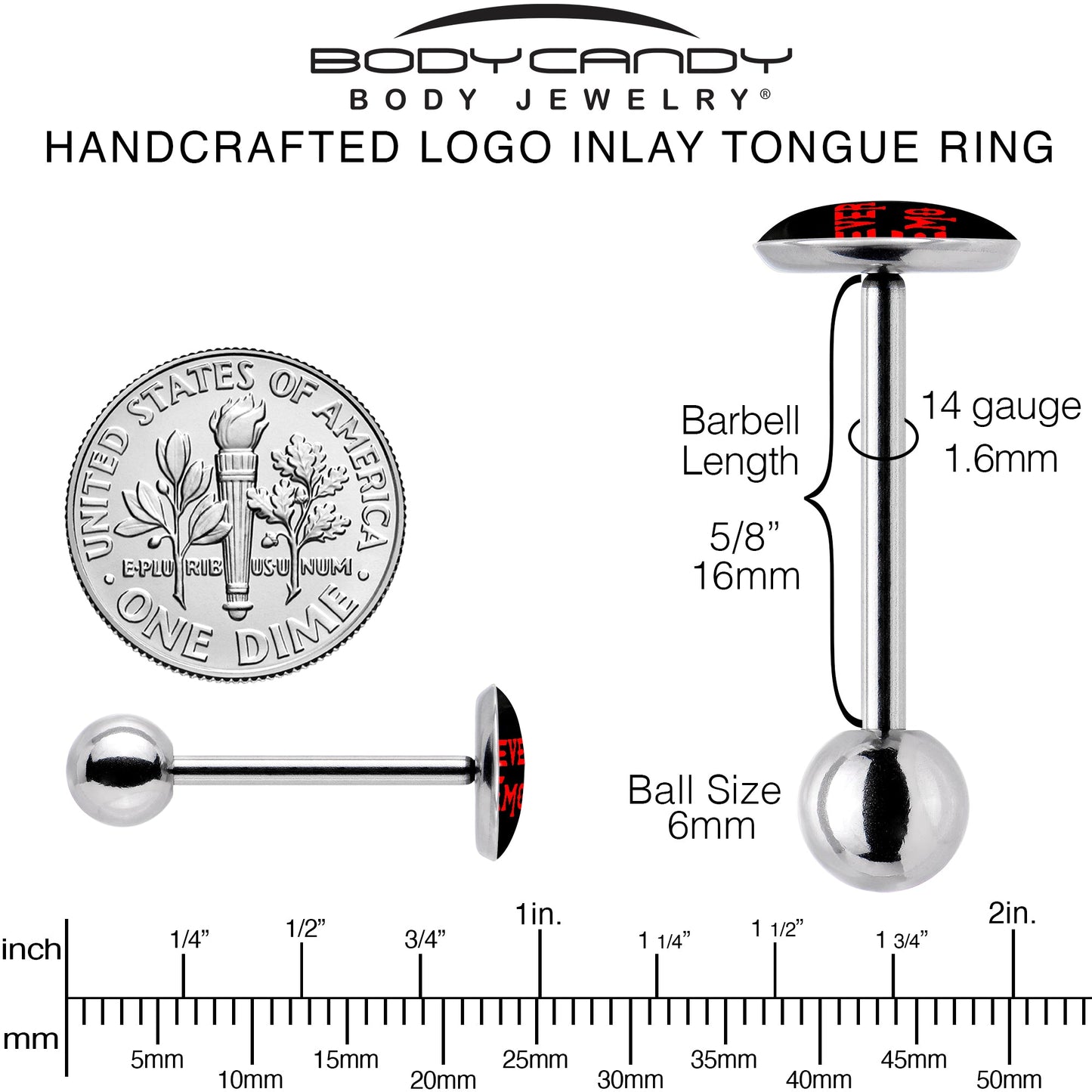 Black Red 4 Ever Emo Barbell Tongue Ring by Onyx O