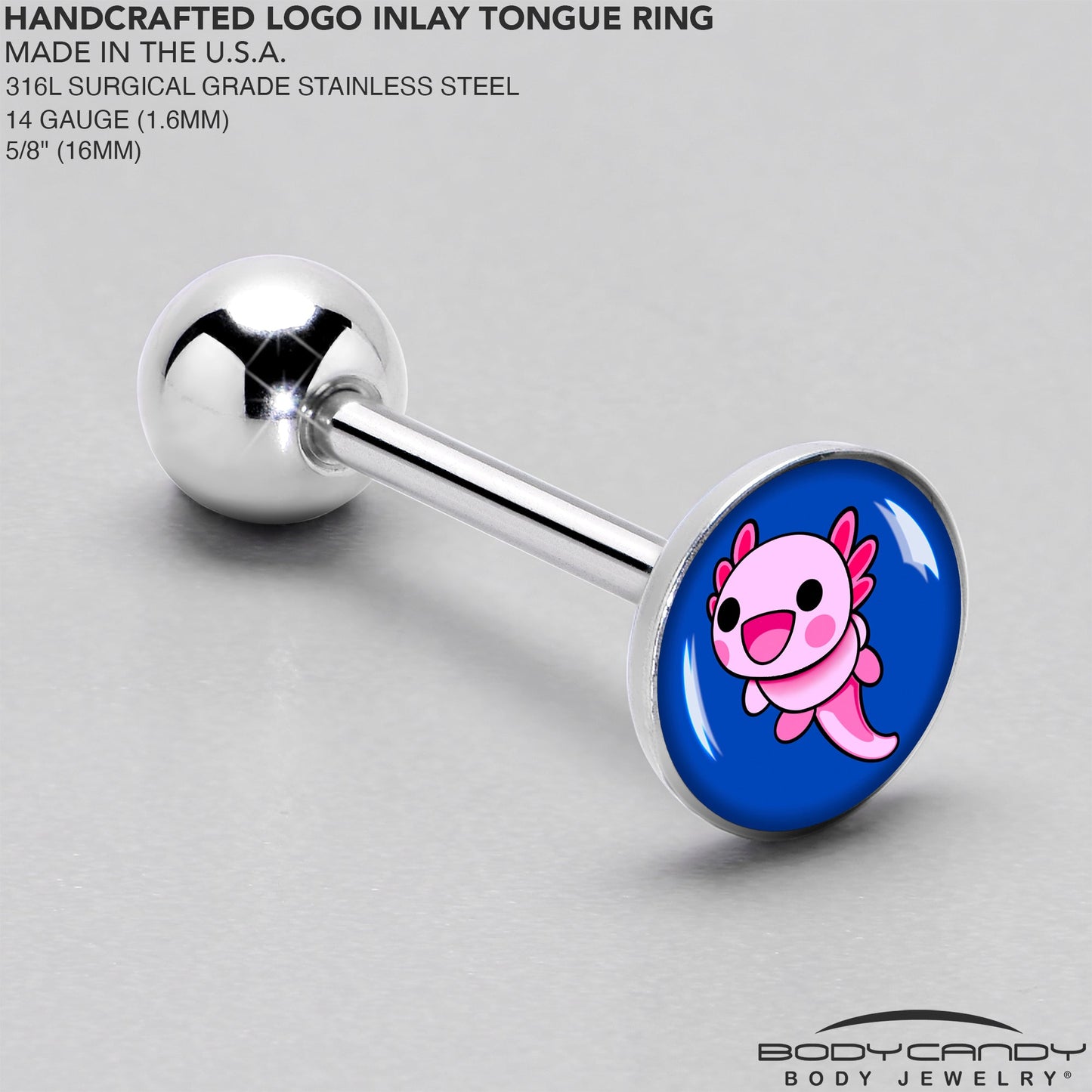 Adorable Axolotl Barbell Tongue Ring by Onyx O