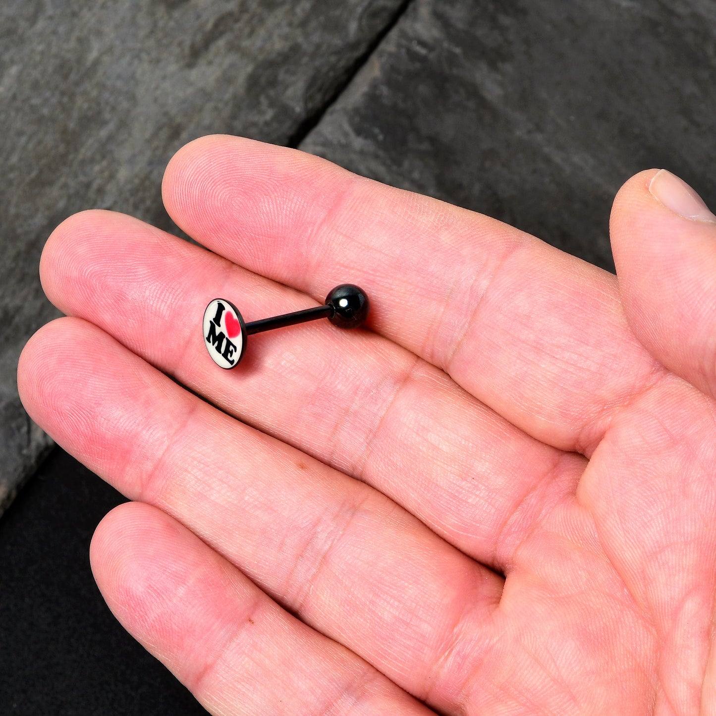 Black Glow in the Dark I Love Me Barbell Tongue Ring by Onyx O