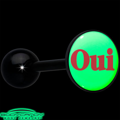 Glow in the Dark Black Anodized OUI Barbell Tongue Ring by Onyx O