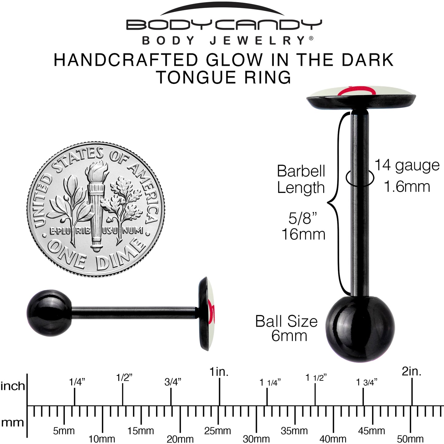 Glow in the Dark Black Anodized OUI Barbell Tongue Ring by Onyx O