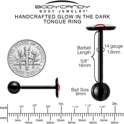 Glow in the Dark Black Anodized OUI Barbell Tongue Ring by Onyx O