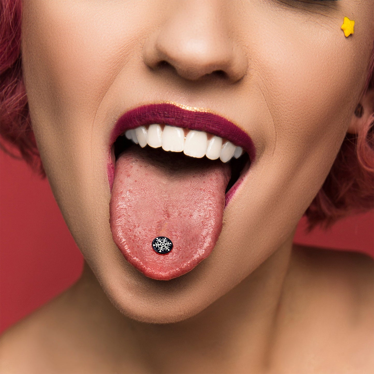 Black Glow in the Dark Holiday Snowflake Tongue Ring by Onyx O