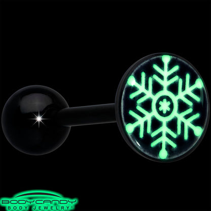 Black Glow in the Dark Holiday Snowflake Tongue Ring by Onyx O