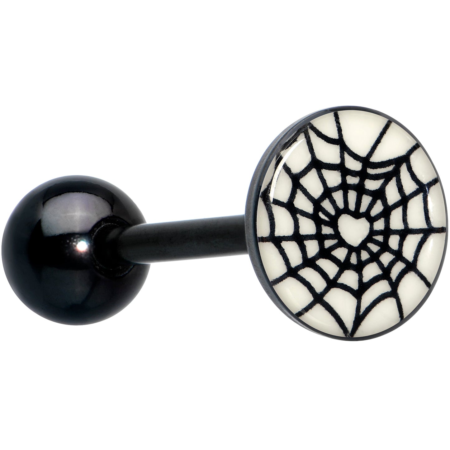 Black Glow in the Dark Heart Spider Web Barbell Tongue Ring by Onyx O