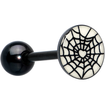 Black Glow in the Dark Heart Spider Web Barbell Tongue Ring by Onyx O