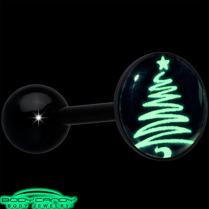 Black Glow in the Dark Holiday Christmas Tree Tongue Ring by Onyx O