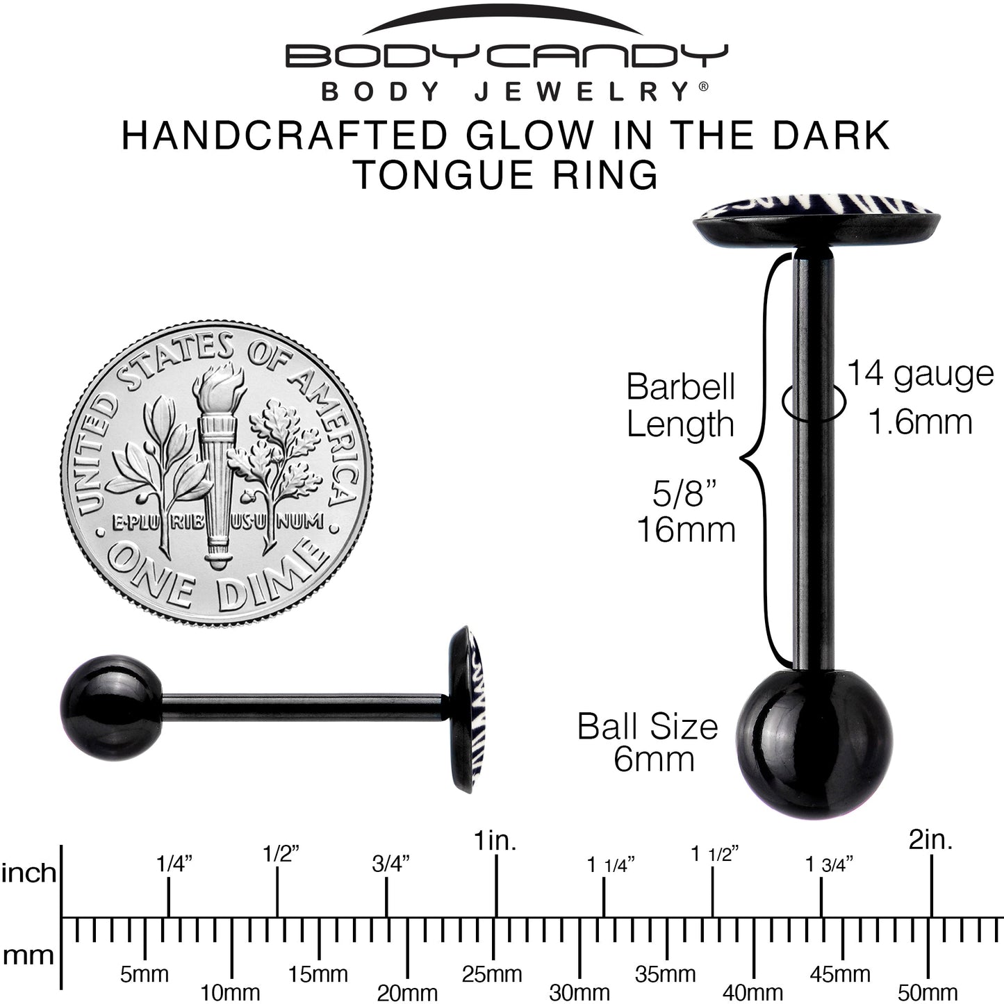 Black Glow in the Dark Holiday Christmas Tree Tongue Ring by Onyx O