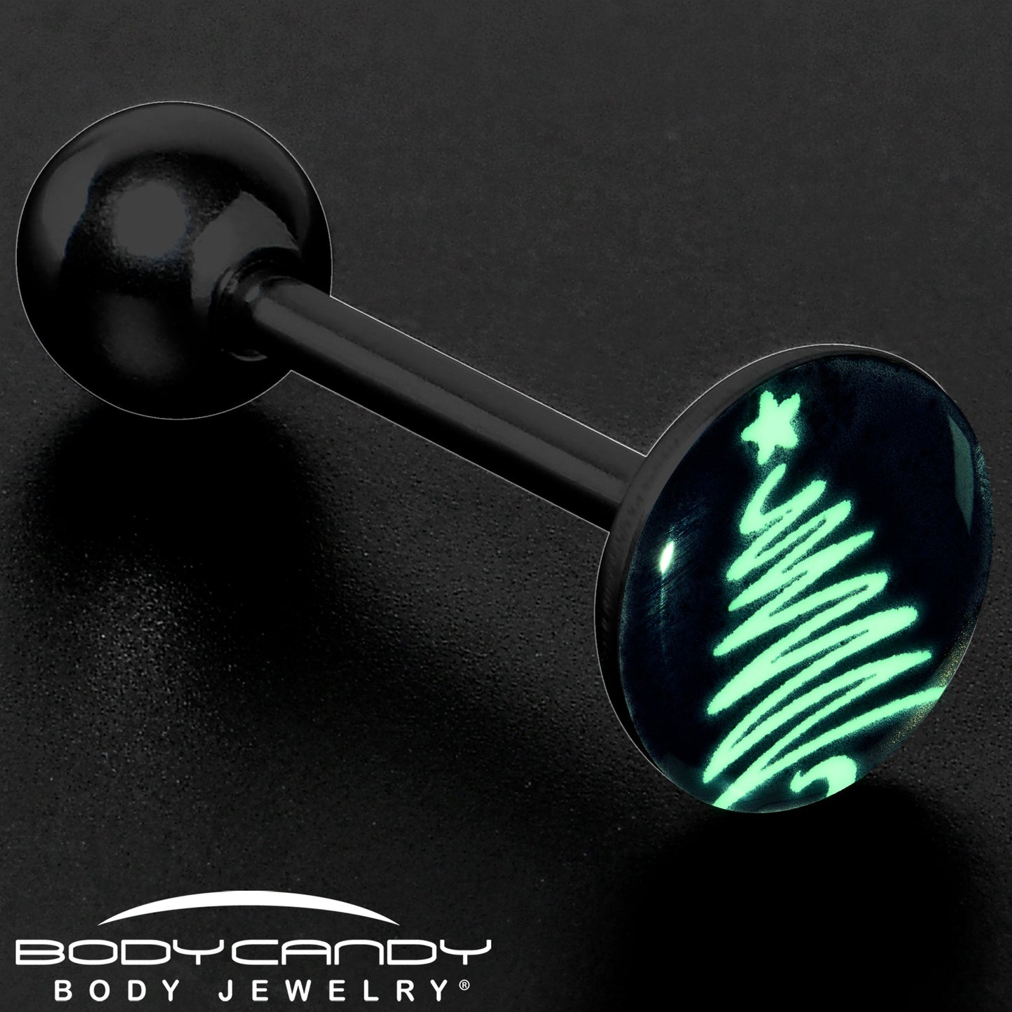 Black Glow in the Dark Holiday Christmas Tree Tongue Ring by Onyx O
