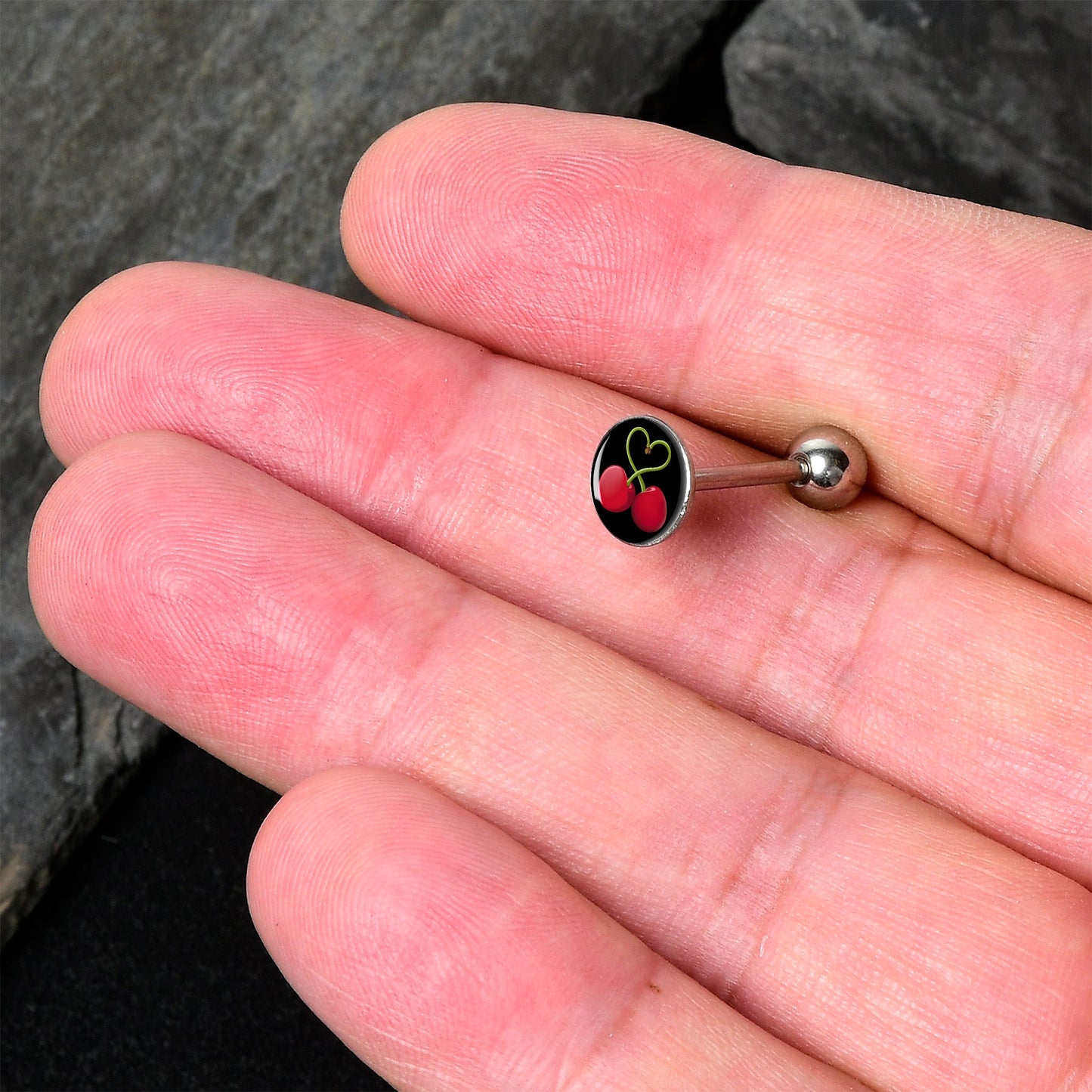 Cherry Heart Barbell Tongue Ring by Onyx O