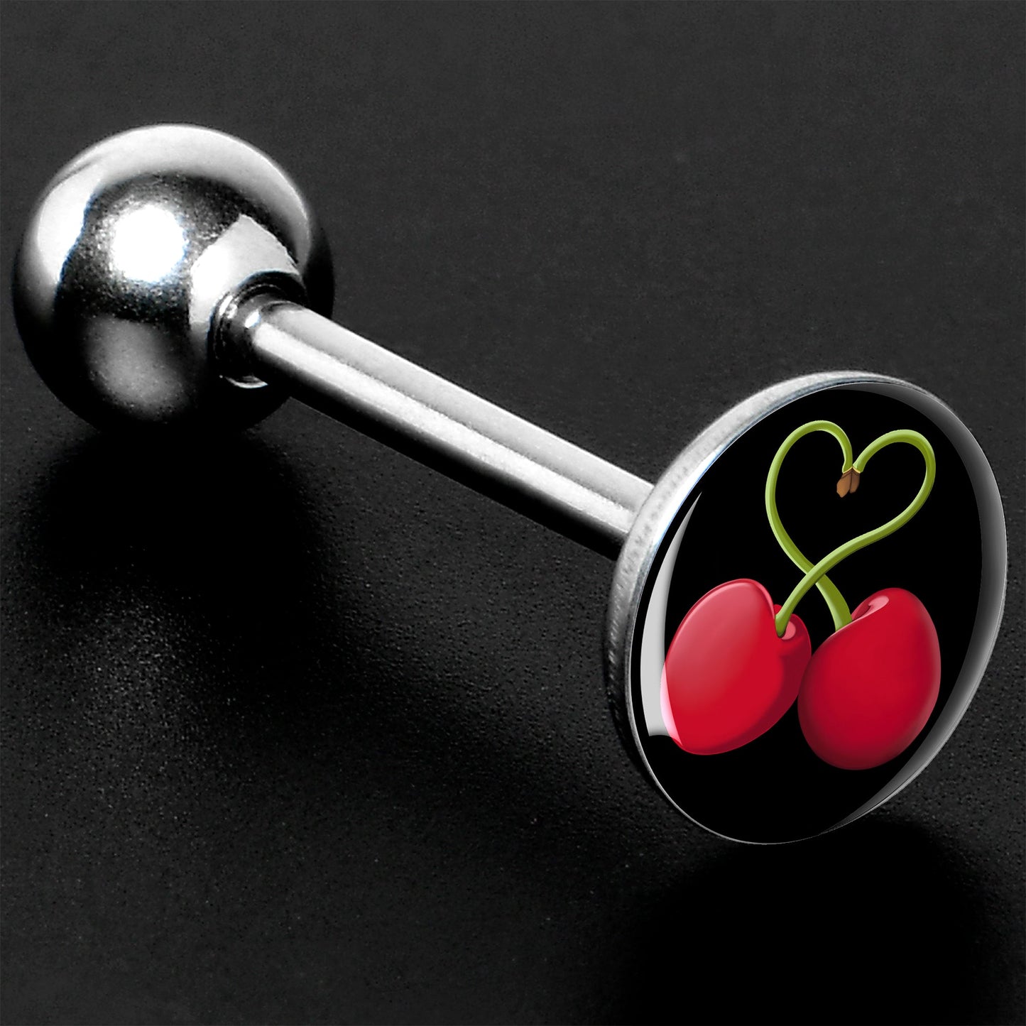 Cherry Heart Barbell Tongue Ring by Onyx O