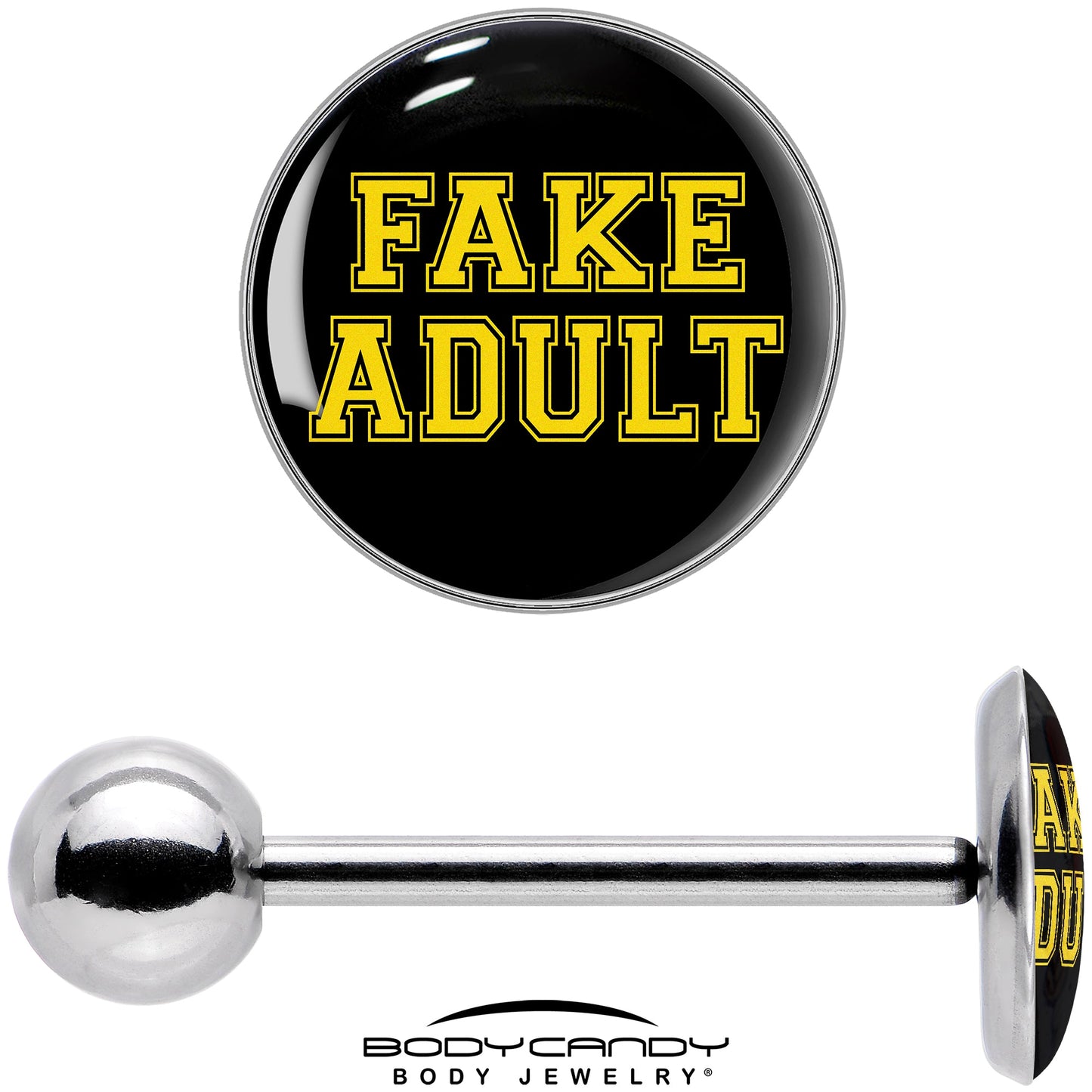 Black Yellow Fake Adult Barbell Tongue Ring by Onyx O