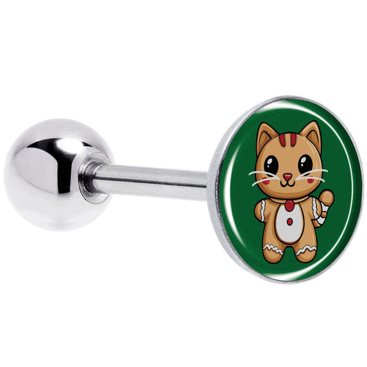 Christmas Holiday Gingerbrread Kitty Cat Barbell Tongue Ring by Onyx O